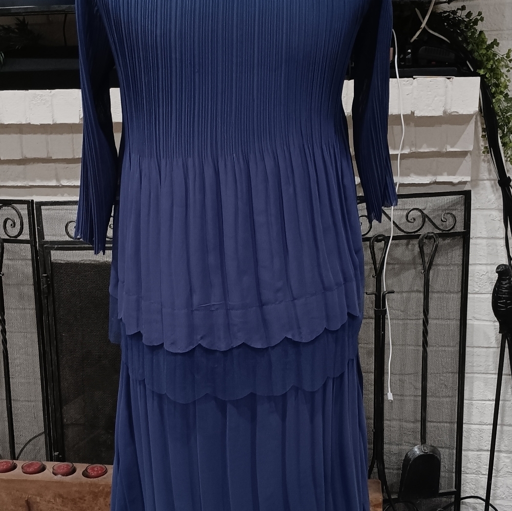 Lily & Taylor Elizeh Blue Chiffon Pleated 2 Piece Dress Set Elegant Church Weddi - Picture 9 of 14